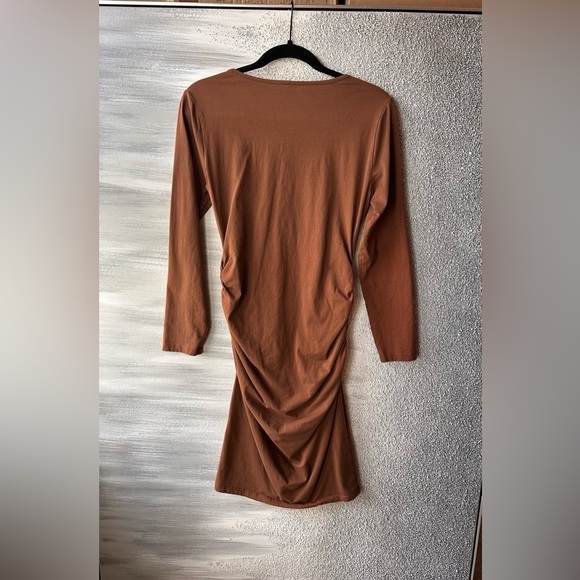 missufe Dresses & Skirts - Brown Ruched Long Sleeve Bodycon Dress